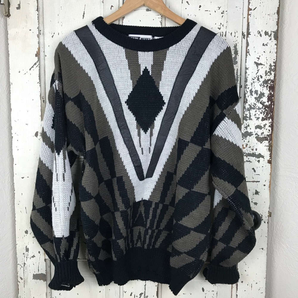 Vintage pullover sweater with leather detail